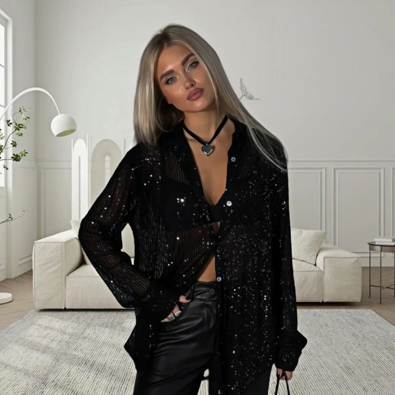 Damen Glitzerndes Oversized-Hemd mit Pailletten Drune