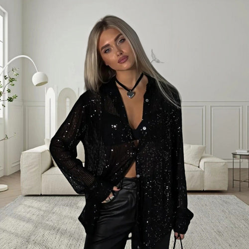 Damen Glitzerndes Oversized-Hemd mit Pailletten Drune