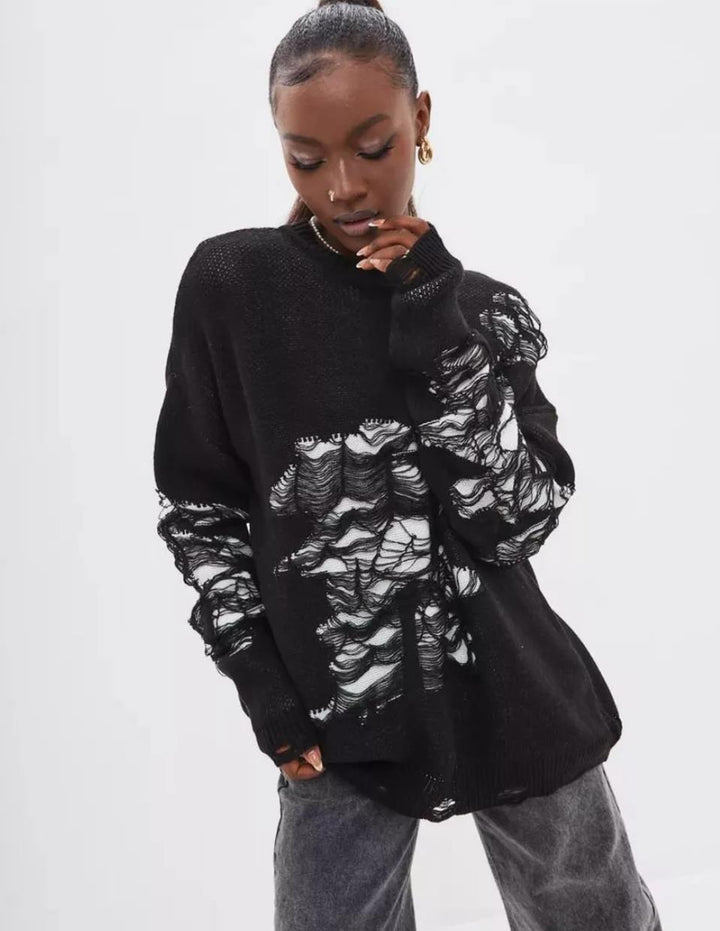 Damen Oversized Pullover mit kreativem Strukturdesign und einzigartigen Details Drune