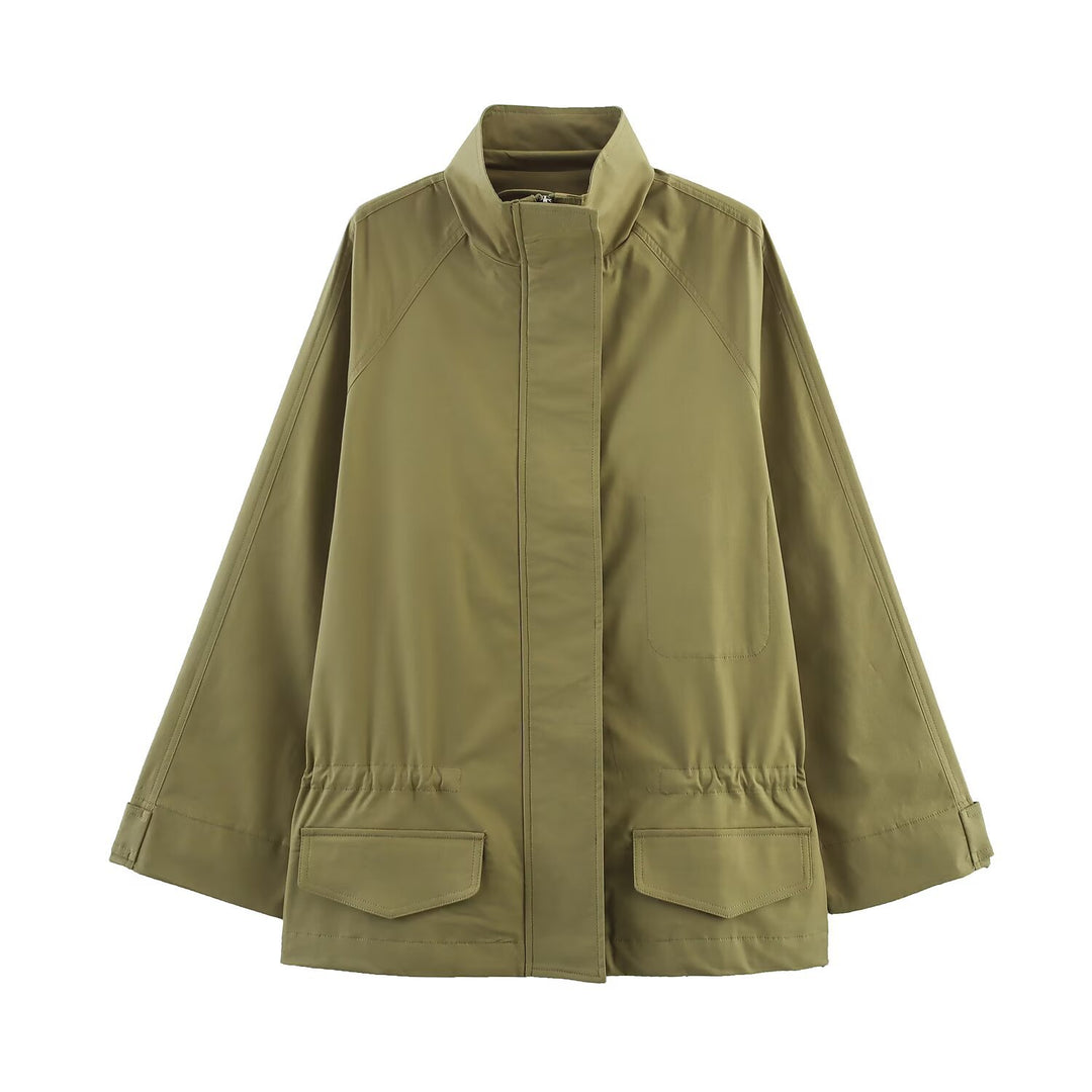 Damen lässige Utility-Jacke mit hohem Kragen und praktischen Taschen Drune