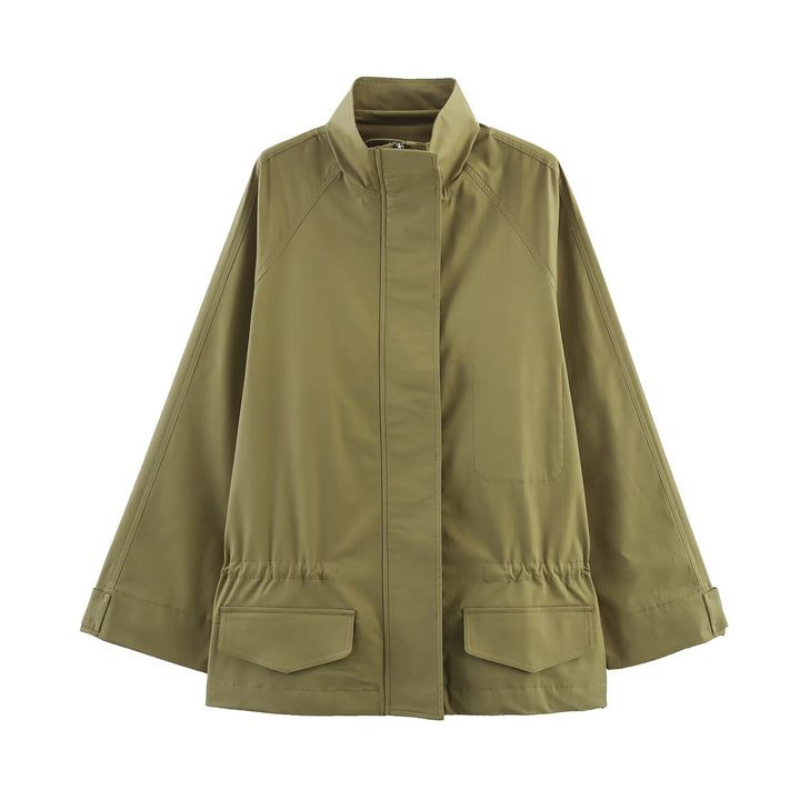 Damen lässige Utility-Jacke mit hohem Kragen und praktischen Taschen Drune
