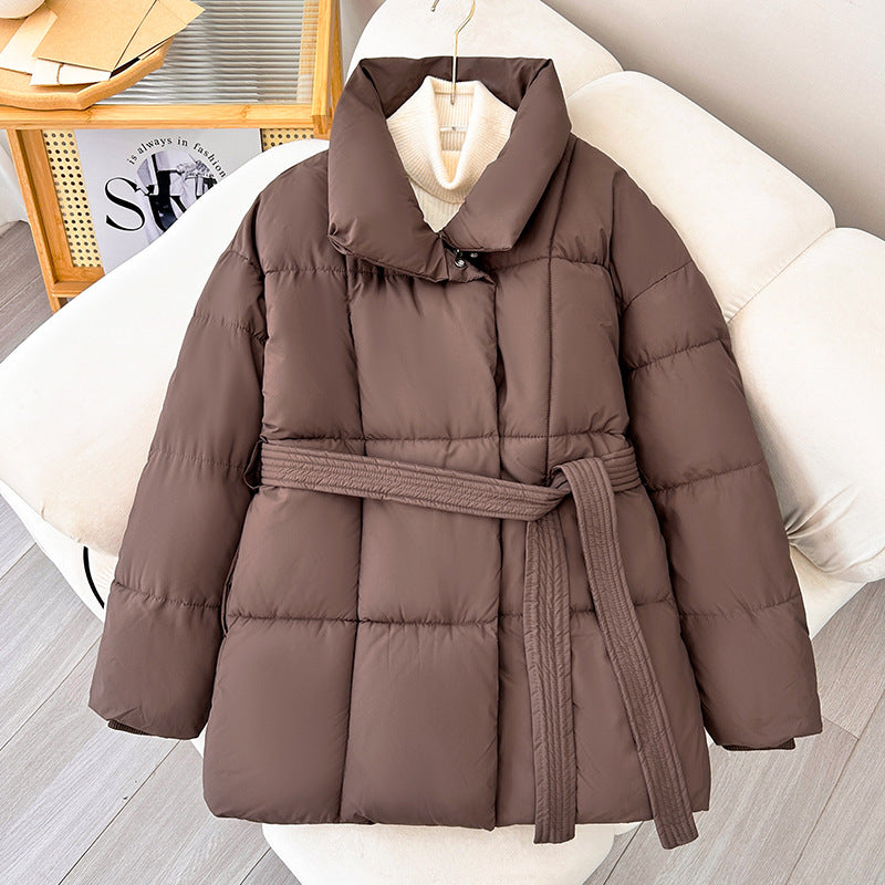 Damen modische wattierte Jacke mit Gürtel und hochschließendem Kragen Drune