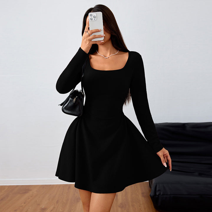 Damen Mini-Kleid mit quadratischem Ausschnitt und schwingendem Rock Drune