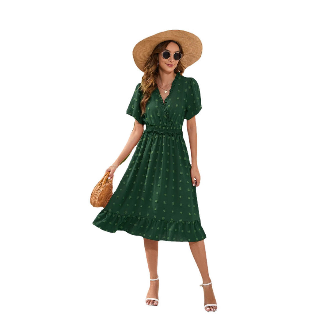 Damen Midikleid mit raffiniertem V-Ausschnitt, elastischem Taillenzug und fließendem Rock Drune