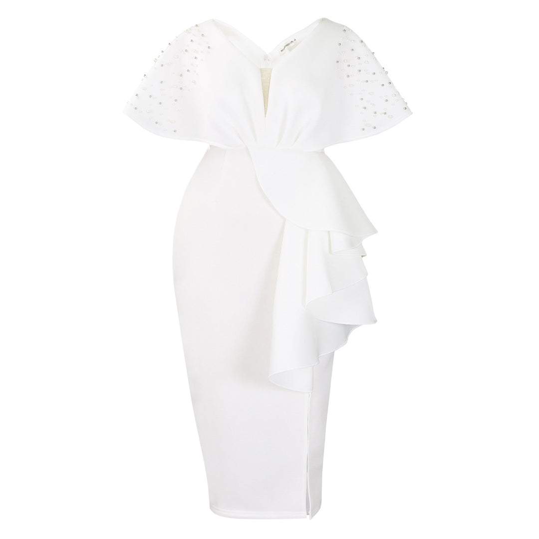 Damen Maxikleid mit glamourösem Volant und funkelnden Akzenten Drune
