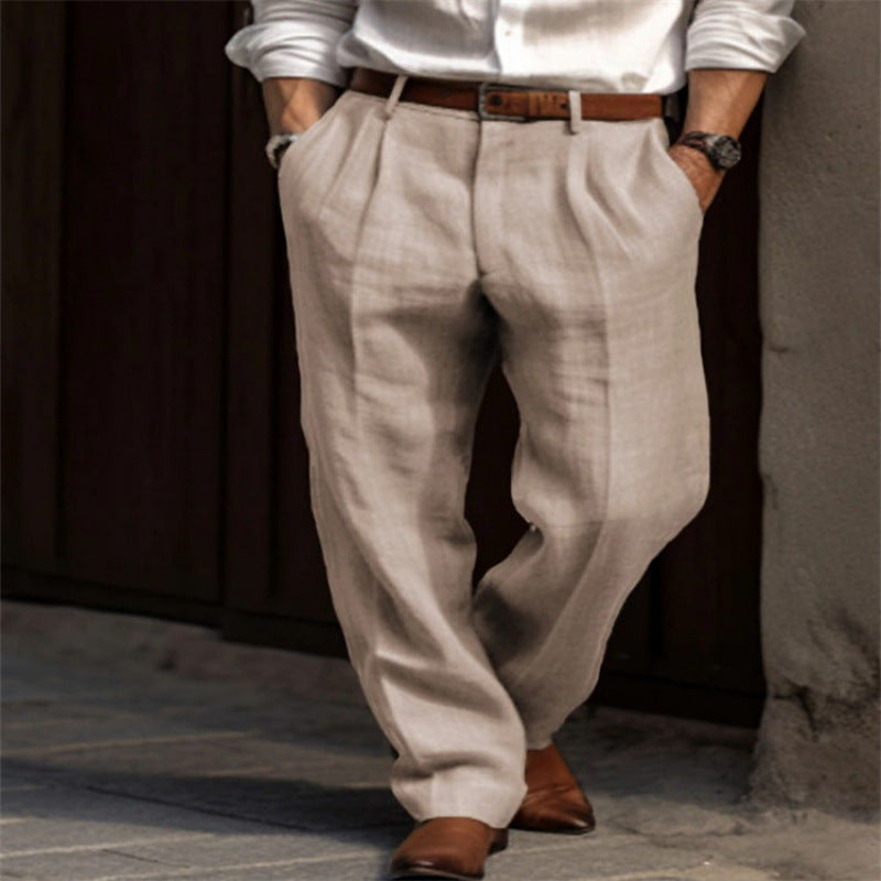 Herren elegante Leinenhose mit Falten und seitlichen Taschen Drune