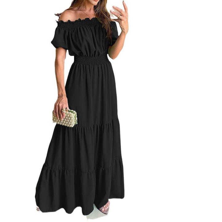 Damen Maxikleid mit schulterfreiem Design und voluminösen Rüschendetails Drune