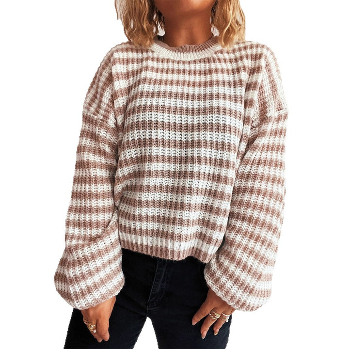 Damen lässiger Strickpullover mit breiten Streifen Drune