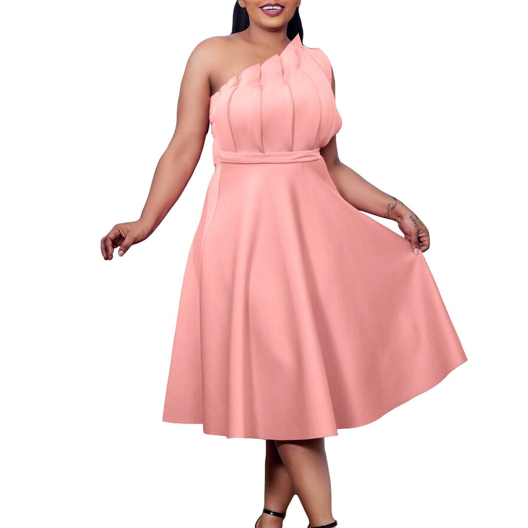 Drune | One Shoulder Midi Kleid Elegante A-linie Passform Skulpturierte Details Festliche Kleidung