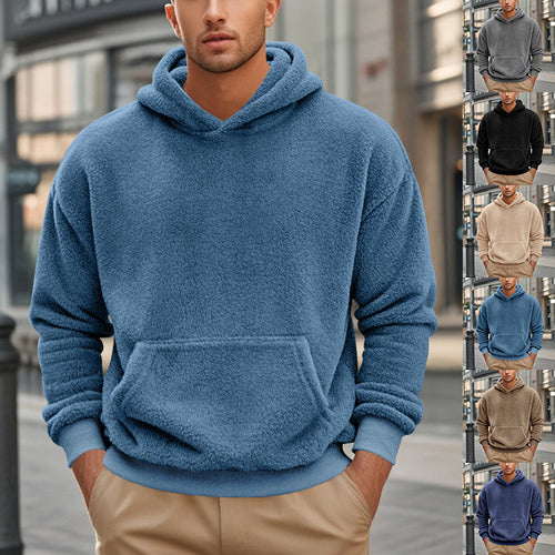 Herren nan kuscheliger Oversize-Fleece-Hoodie mit Kängurutasche und geripptem Saum Drune
