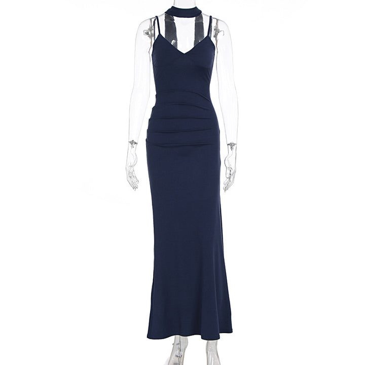 Damen Maxikleid mit figurbetontem Schnitt und elegantem Stehkragen Drune