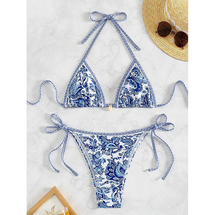 Damen Triangel-Bikini mit verspieltem Floral-Design und Bindebändern Drune
