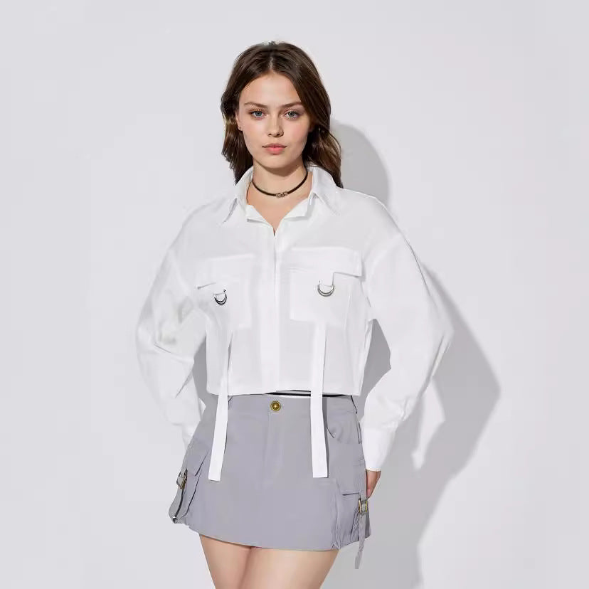 Damen cropped Hemdbluse mit praktischen Taschen und modernen Details Drune