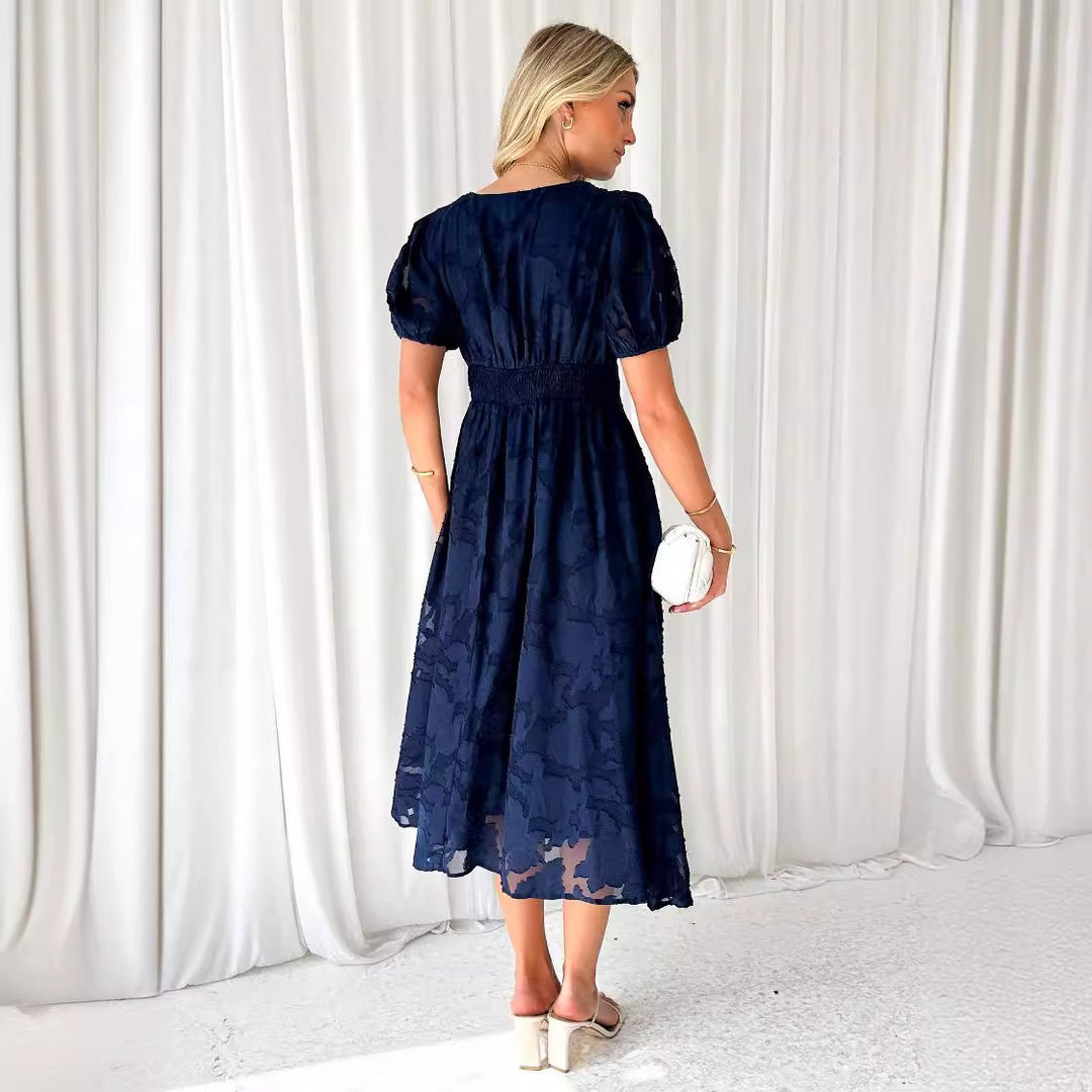 Damen Maxikleid mit floralen Akzenten und voluminösen Puffärmeln Drune