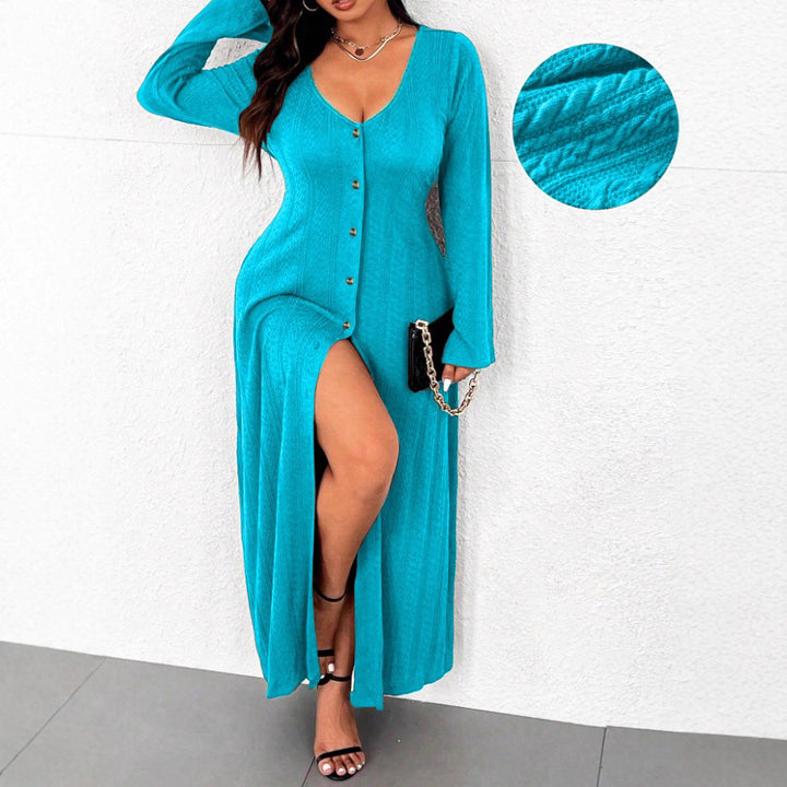 Damen Maxikleid mit Knopfleiste und elegantem Schlitz Drune