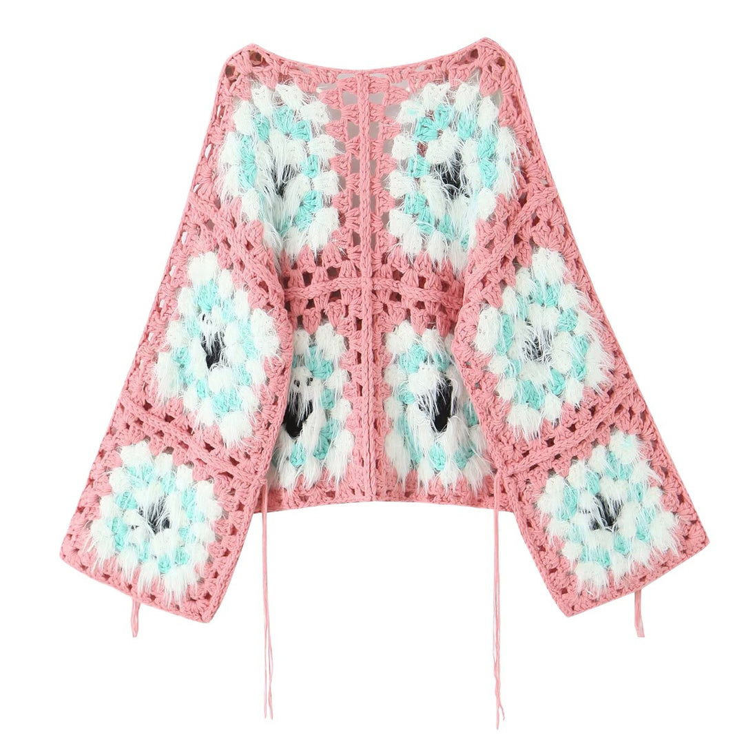 Damen modische Strickjacke im einzigartigen Häkelmuster Drune
