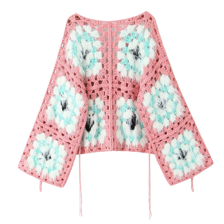 Damen modische Strickjacke im einzigartigen Häkelmuster Drune