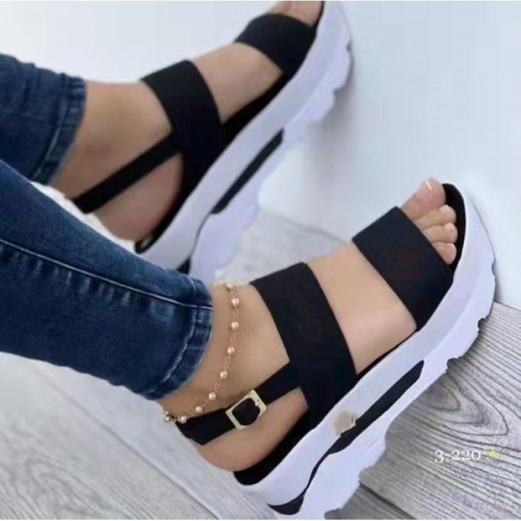 Damen Plateau-Sandalen mit elastischem Riemen und rutschfester Sohle Drune