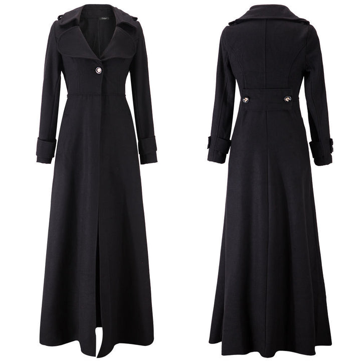 Damen eleganter, lang geschnittener Trenchcoat mit breitem Revers Drune