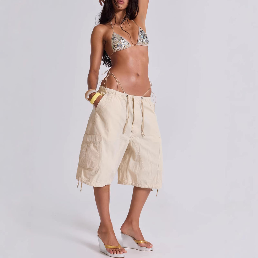 Damen lässige kurze Cargo-Shorts mit verstellbarem Bund und praktischen Taschen Drune