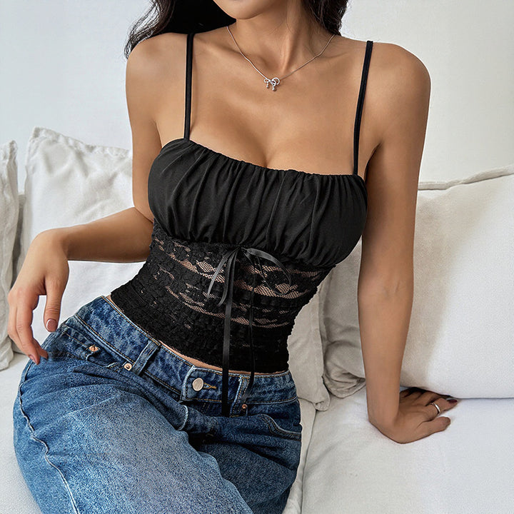 Damen cropped Top mit elastischem Bund und raffinierten Rüschendetails Drune