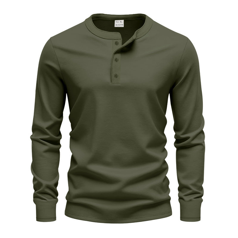 Herren nan tailliertes Langarm-Henleyshirt mit Stehkragen, feinem Baumwollstretch und Rippbündchen Drune