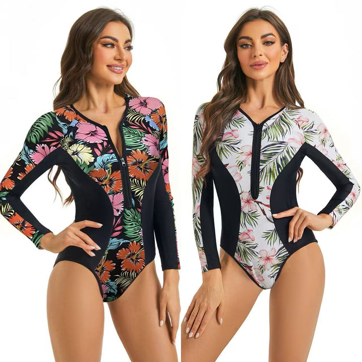 Damen Sportlicher Langarm Badeanzug mit floralem Grafikdesign Drune