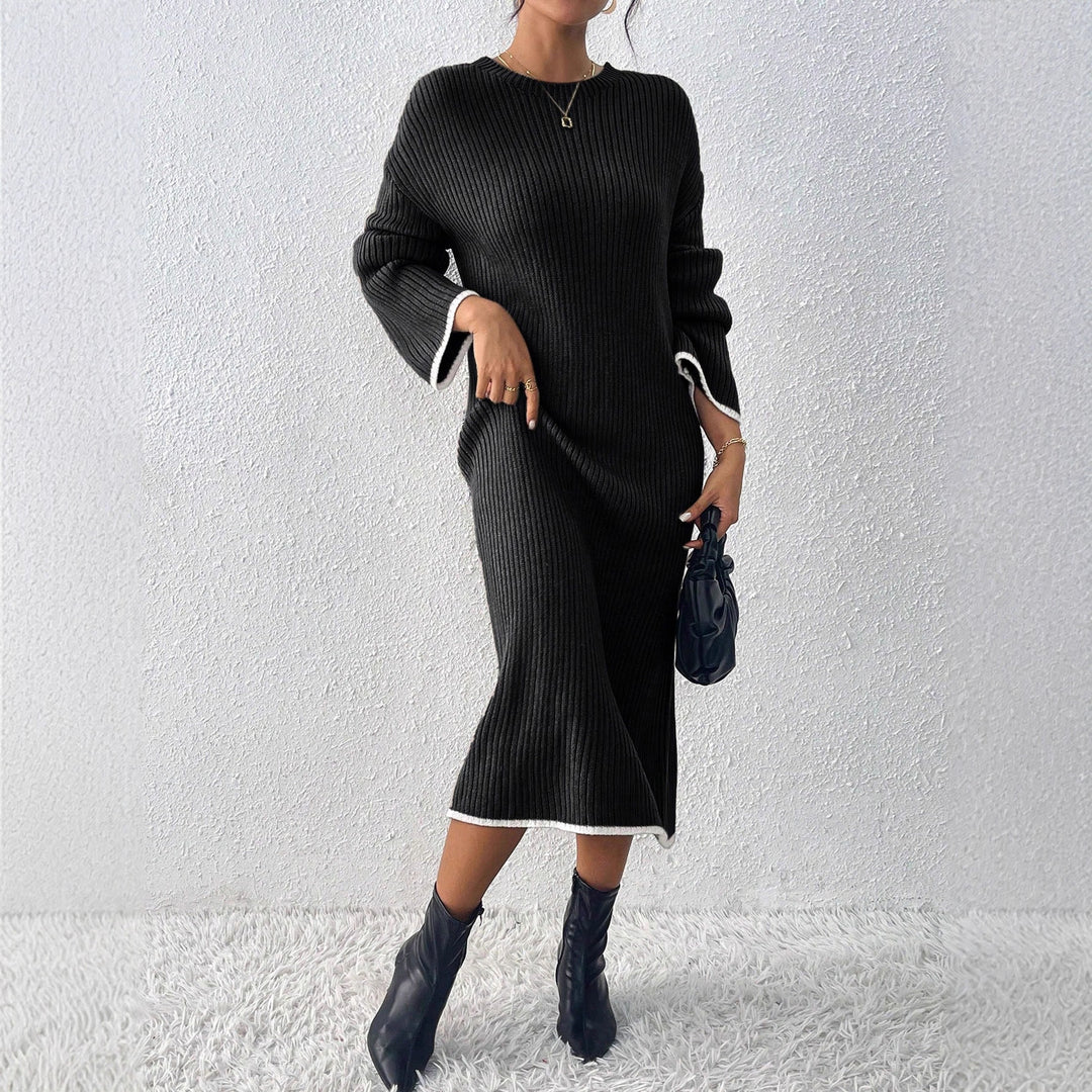 Damen lässiges Strickkleid mit Ribstruktur und weitem Schnitt Drune