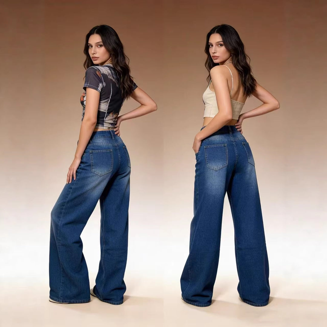 Damen Weit geschnittene High-Waist Jeans mit raffinierter Taillierung Drune