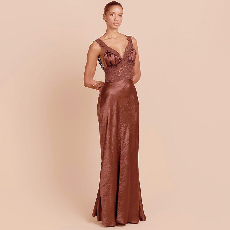 Damen Elegantes Abendkleid mit Spitzenoberteil und fließendem Saum Drune
