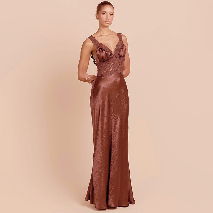 Damen Elegantes Abendkleid mit Spitzenoberteil und fließendem Saum Drune