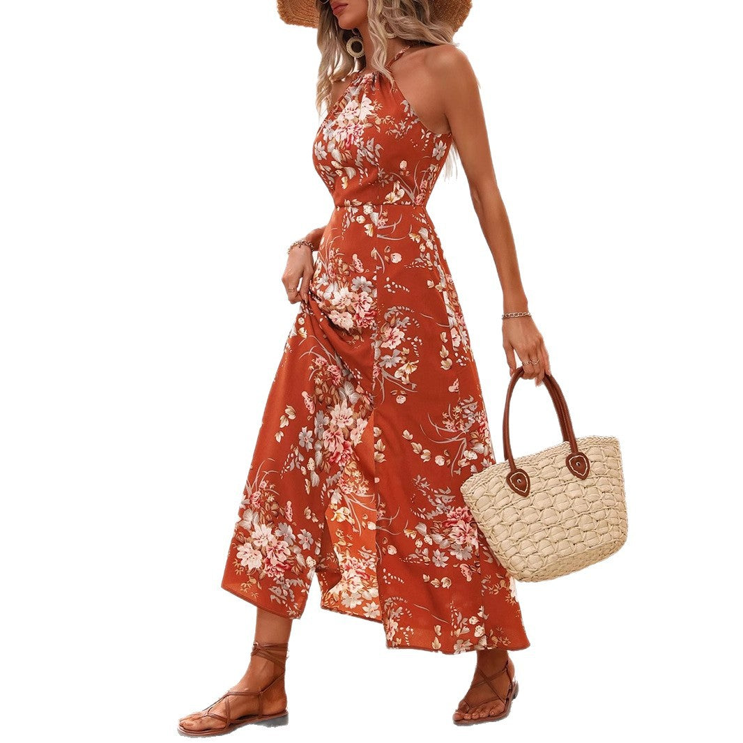 Damen Maxikleid mit eleganten Seitenschlitzen und floralen Akzenten Drune