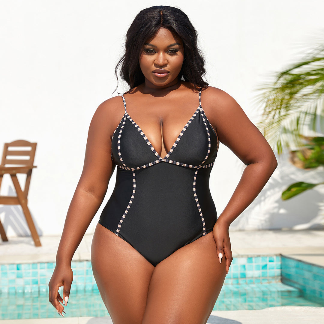Damen Eleganter Einteiler Badeanzug mit raffinierten Kontrastdetails Drune