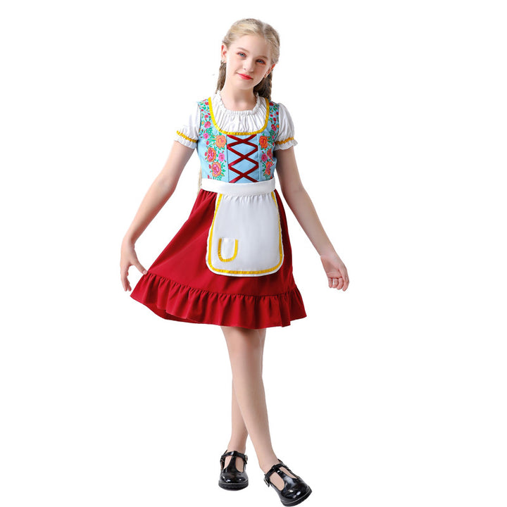 Damen nan traditionelles Dirndlkleid für Kinder mit Schürze und floraler Stickerei Drune