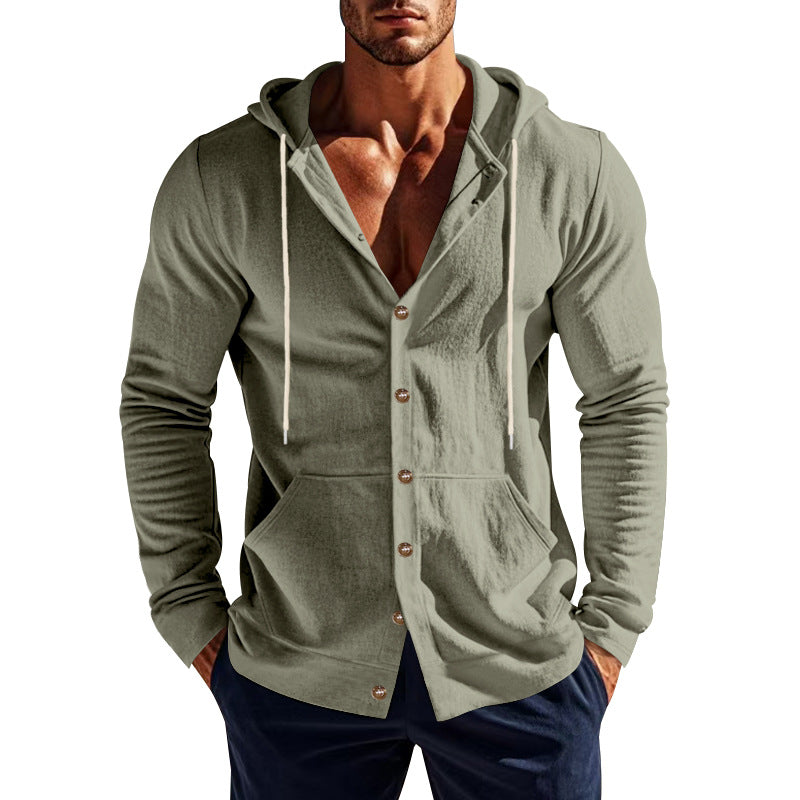 Herren nan sportive Kapuzenjacke mit Knopfverschluss, Kängurutasche und figurbetonter Passform Drune