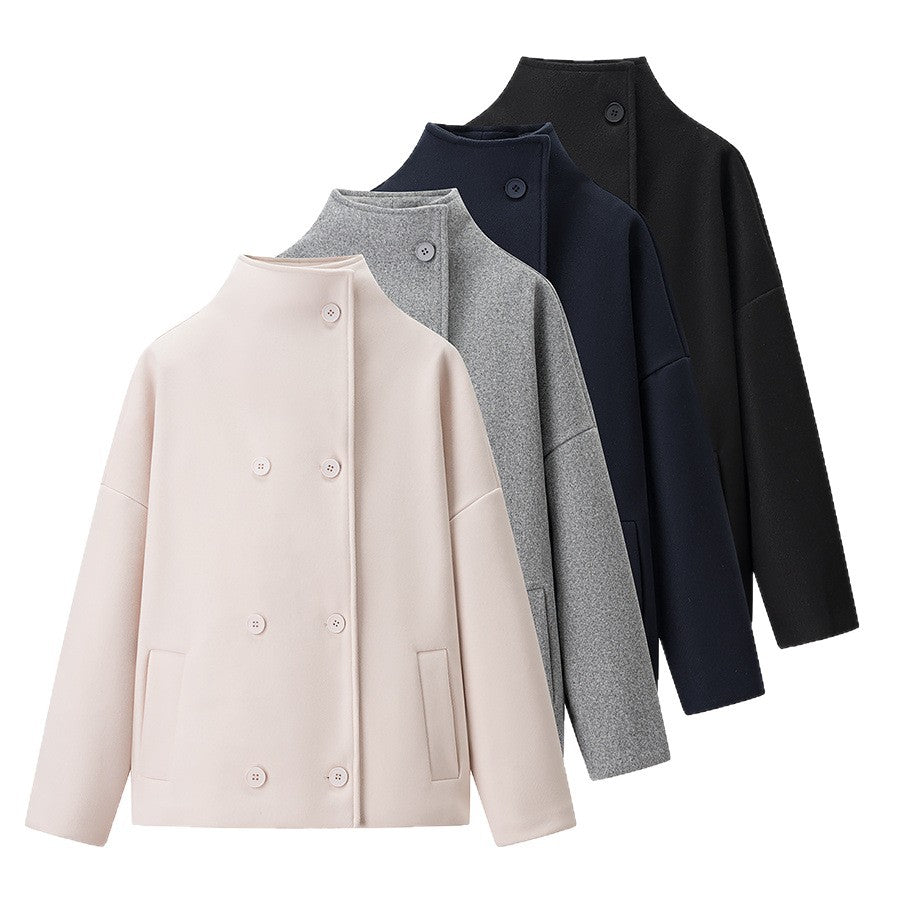 Damen modische Jacke mit hohem Kragen und doppelter Knopfleiste Drune