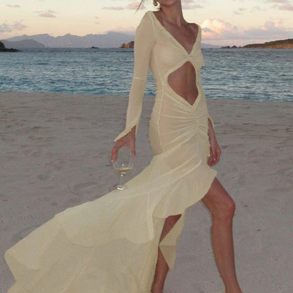 Damen Maxikleid mit raffinierten Rüschen und innovativem Cut-Out-Design Drune