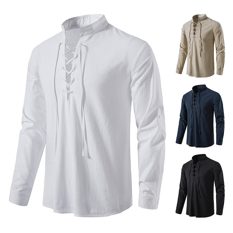 Herren lässiges Baumwollhemd mit Lacing-Design Drune
