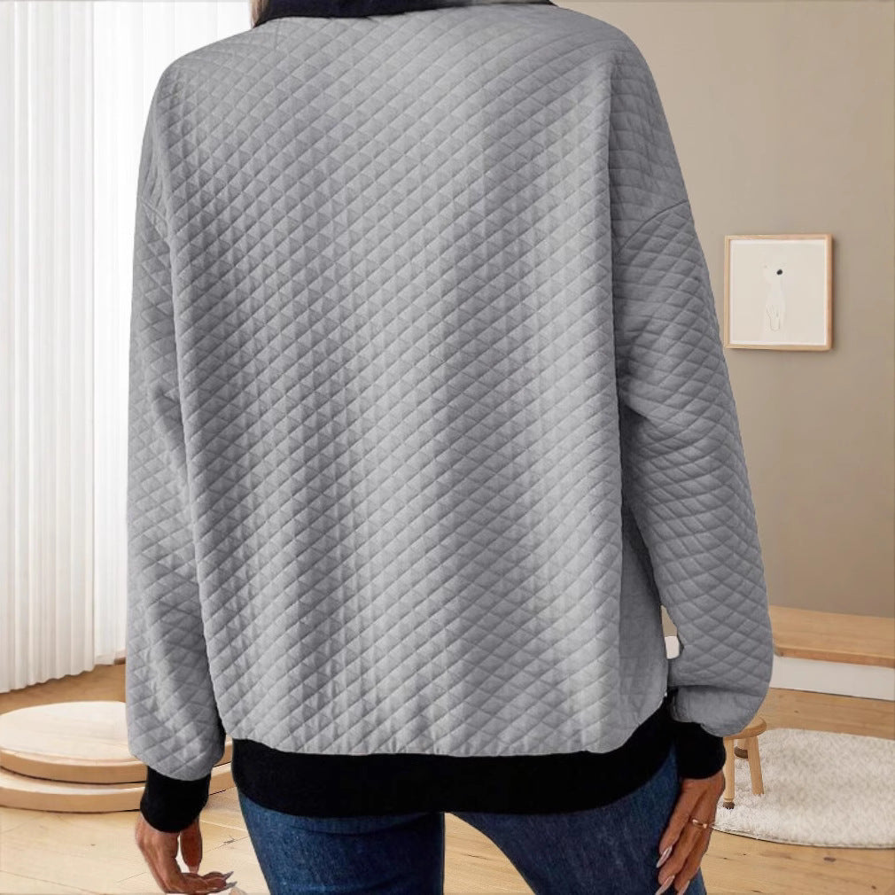 Damen lässiger Sweatpullover mit strukturiertem Kragen und Knopfleiste Drune