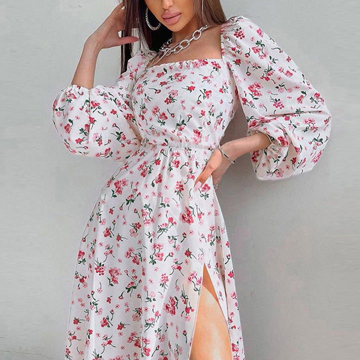 Damen Langärmliges Maxikleid mit Rüschen und floralem Muster Drune