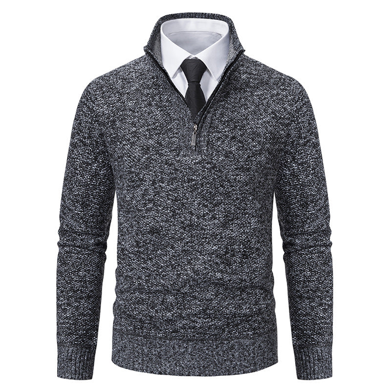 Herren eleganter Strickpullover mit halbem Reißverschluss und strukturierter Oberfläche Drune