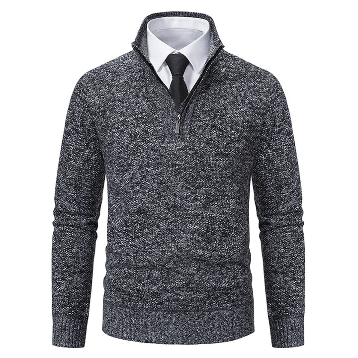Herren eleganter Strickpullover mit halbem Reißverschluss und strukturierter Oberfläche Drune