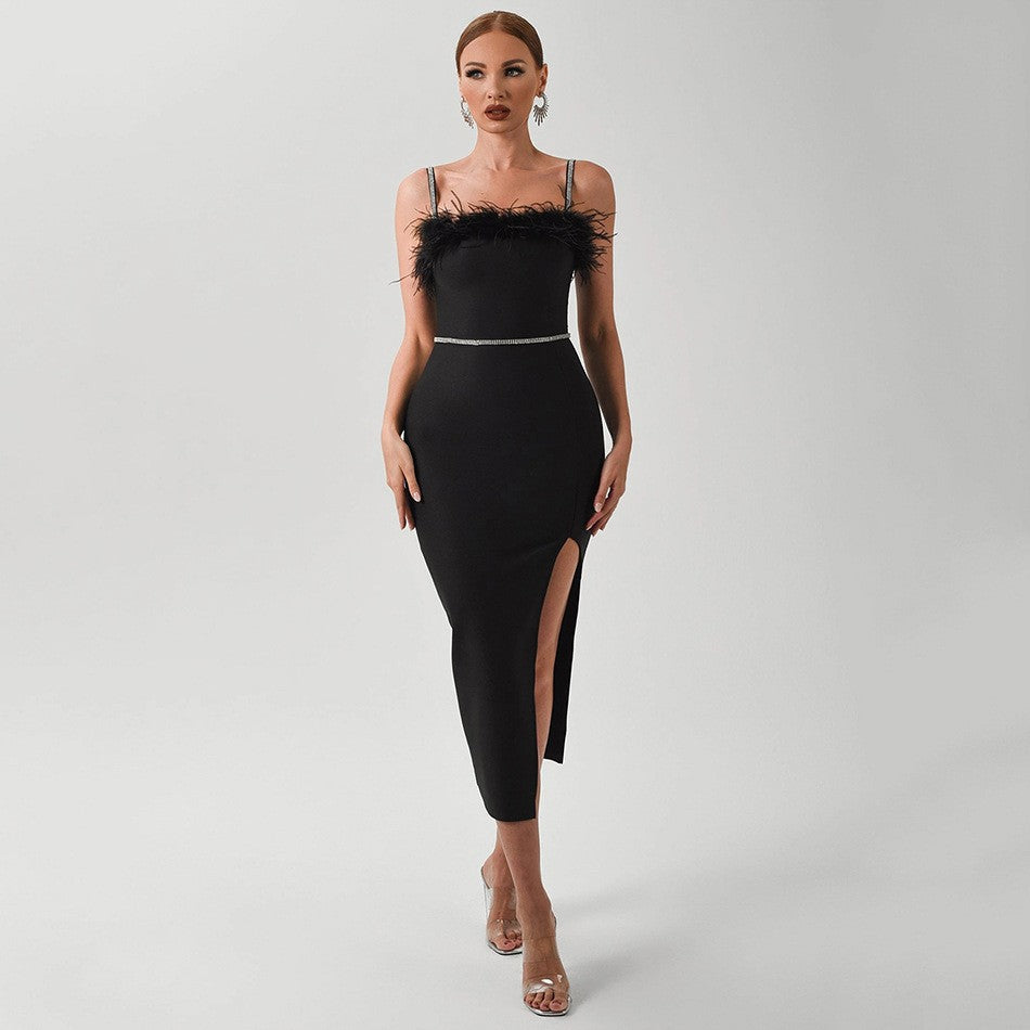Damen Elegantes Abendkleid mit filigranem Spitzenbesatz und verführerischem Schlitz Drune