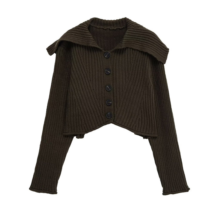 Damen cropped Strickjacke mit großem Kragen und Knopfverschluss Drune