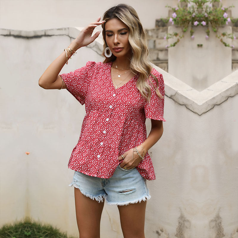 Damen Bluse mit Rüschendetails und floralem Muster Drune