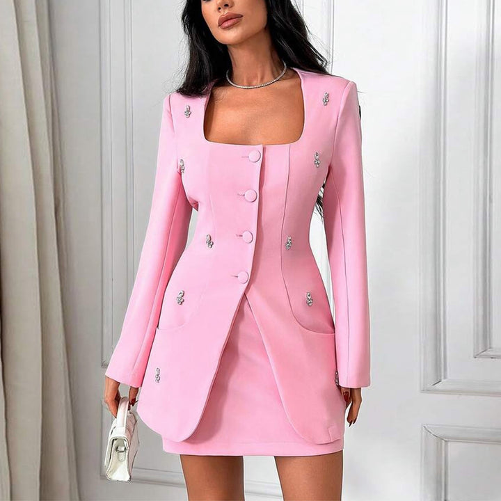 Damen elegantes Blazer-Kleid mit geschmackvollen Knopfdetails Drune