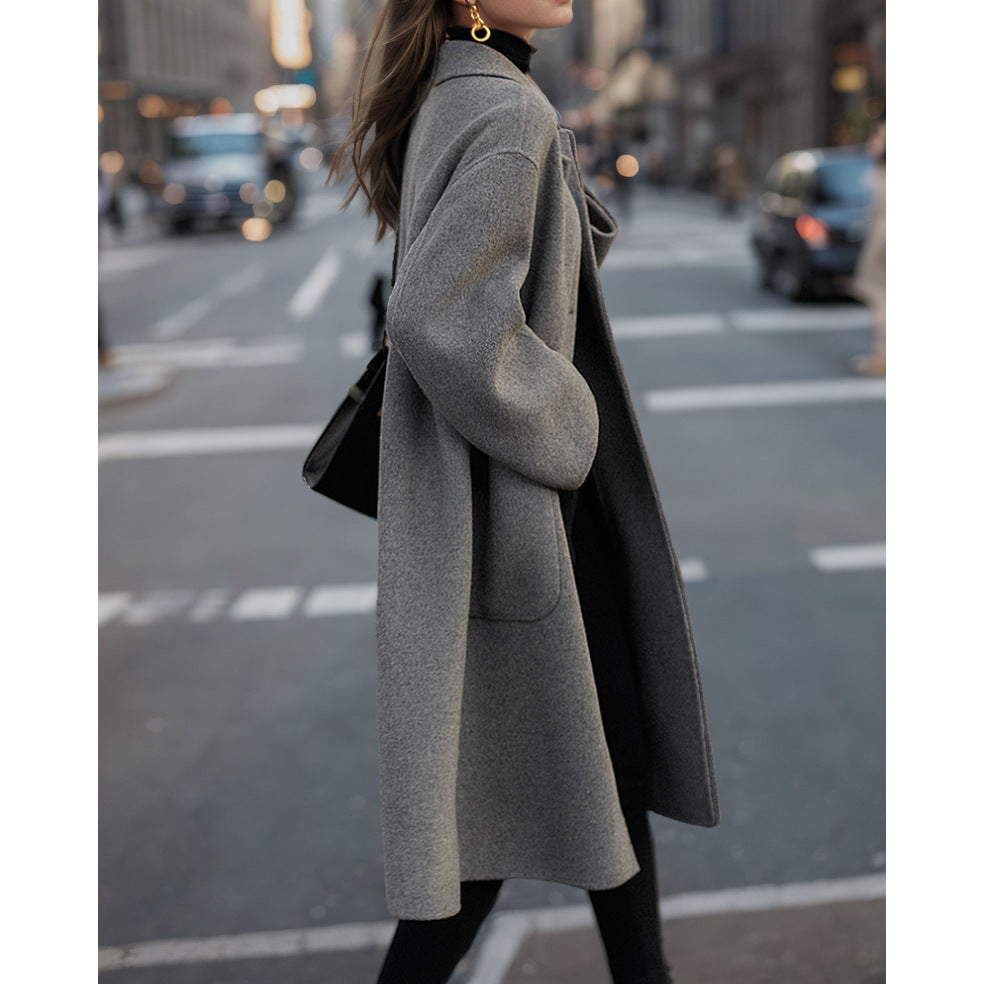 Damen Eleganter Wollmantel mit hohen Taschen und klassischem Revers Drune