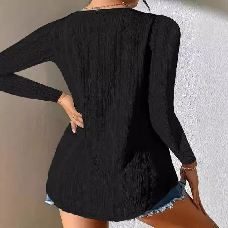 Damen Langarmshirt mit strukturiertem Design und modischen Knopfdetails Drune