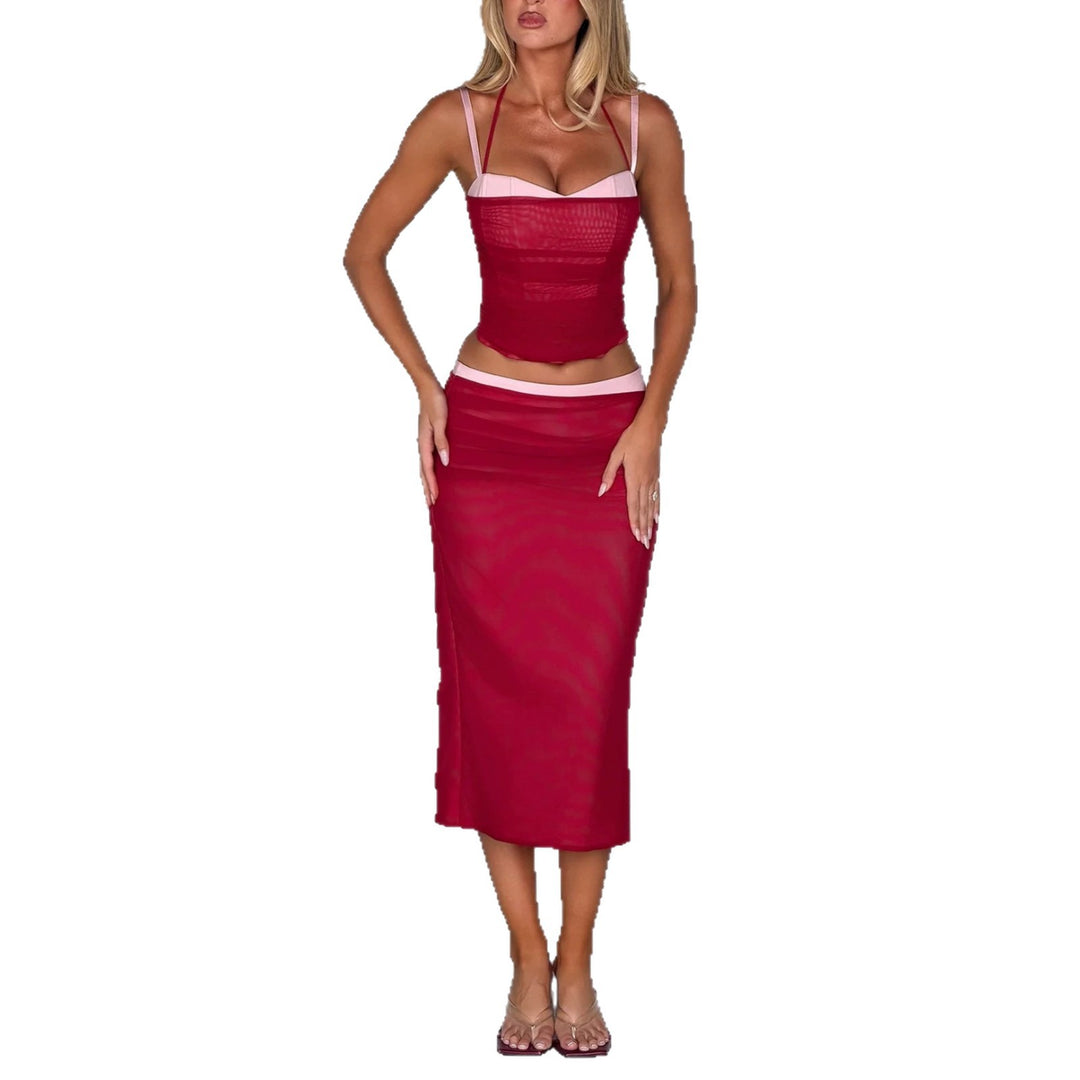 Damen Sexy Crop-Top und Midirock Set Drune