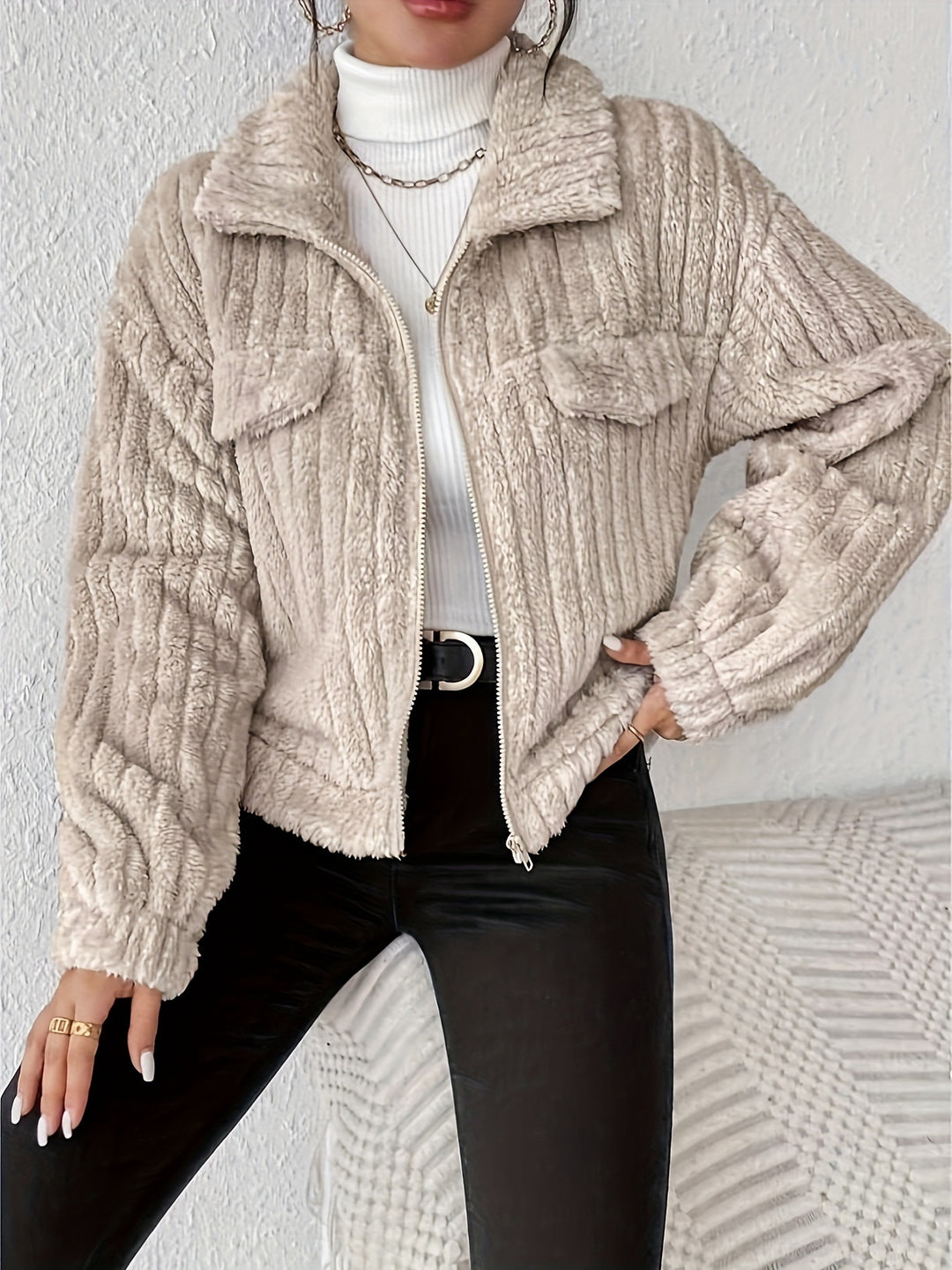 Damen kuschelige und stilvolle Fleece-Jacke Drune